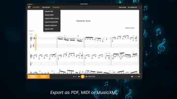 Export PDF, MIDI or MusicXML