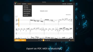 Export PDF, MIDI or MusicXML