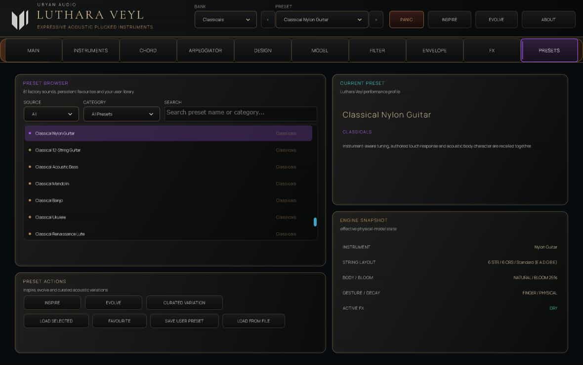 Presets tab