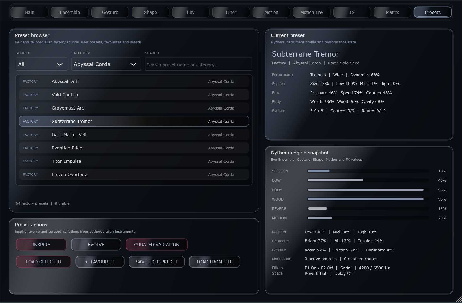 Presets tab