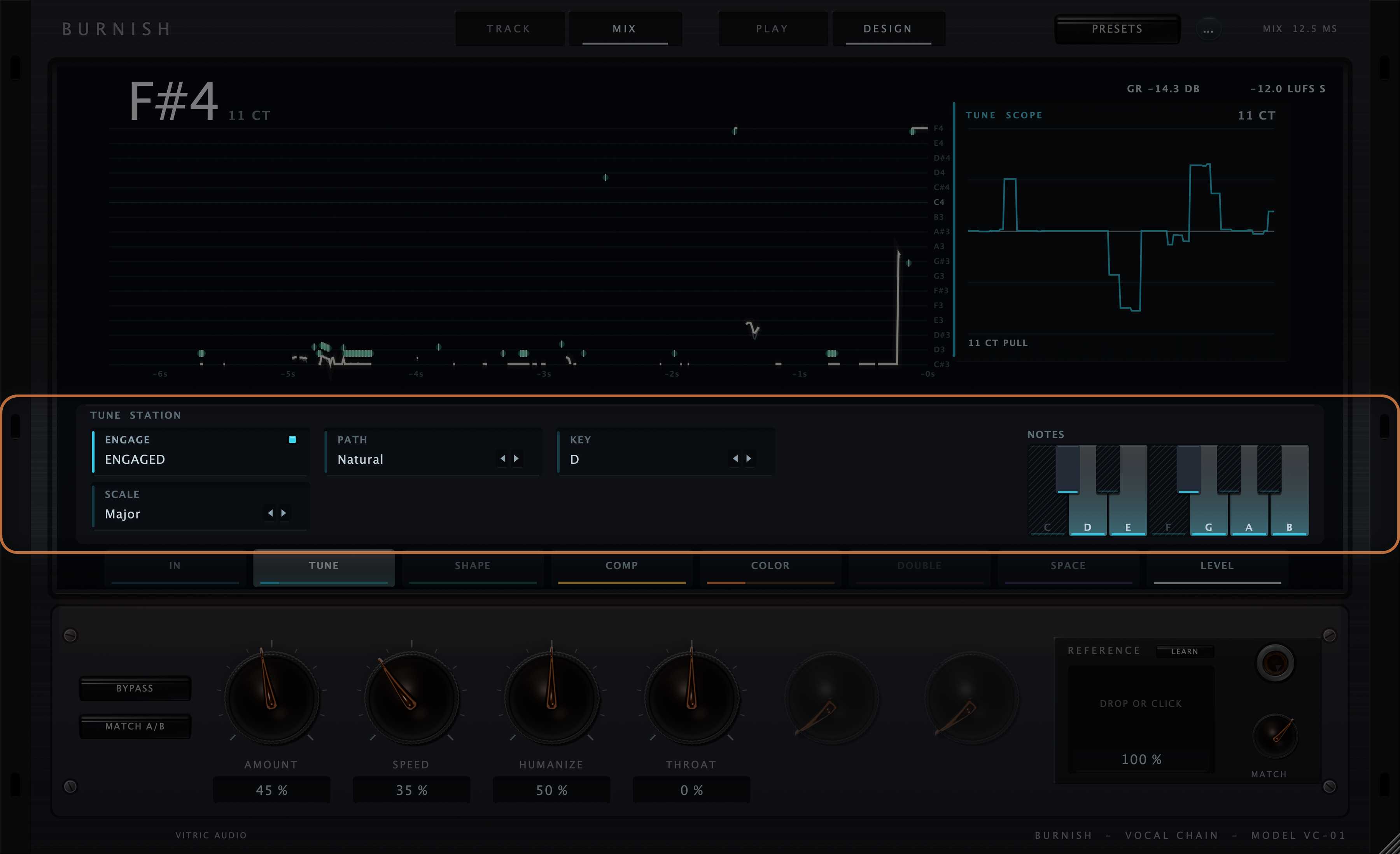 Tune vocals to your key