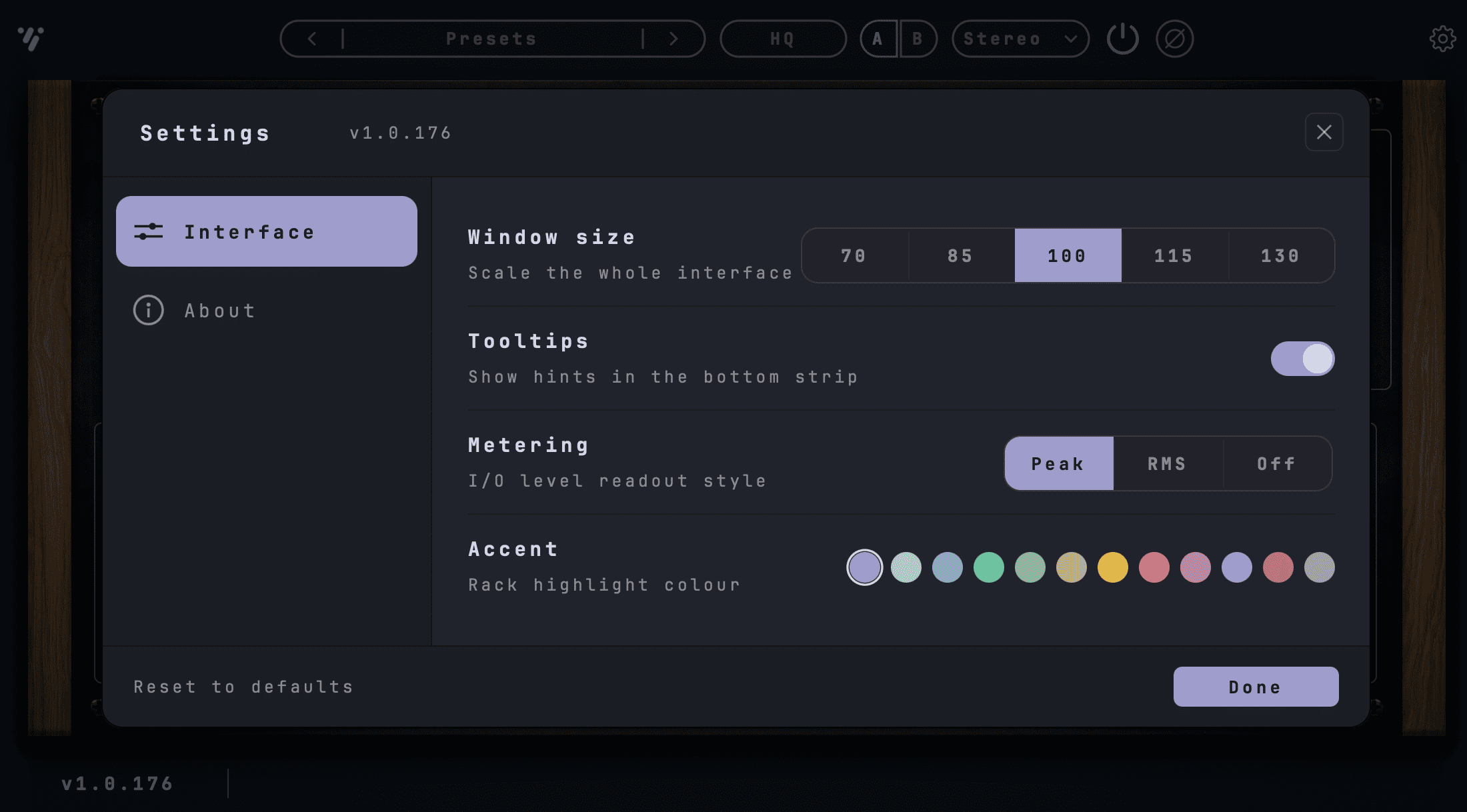 Settings Panel