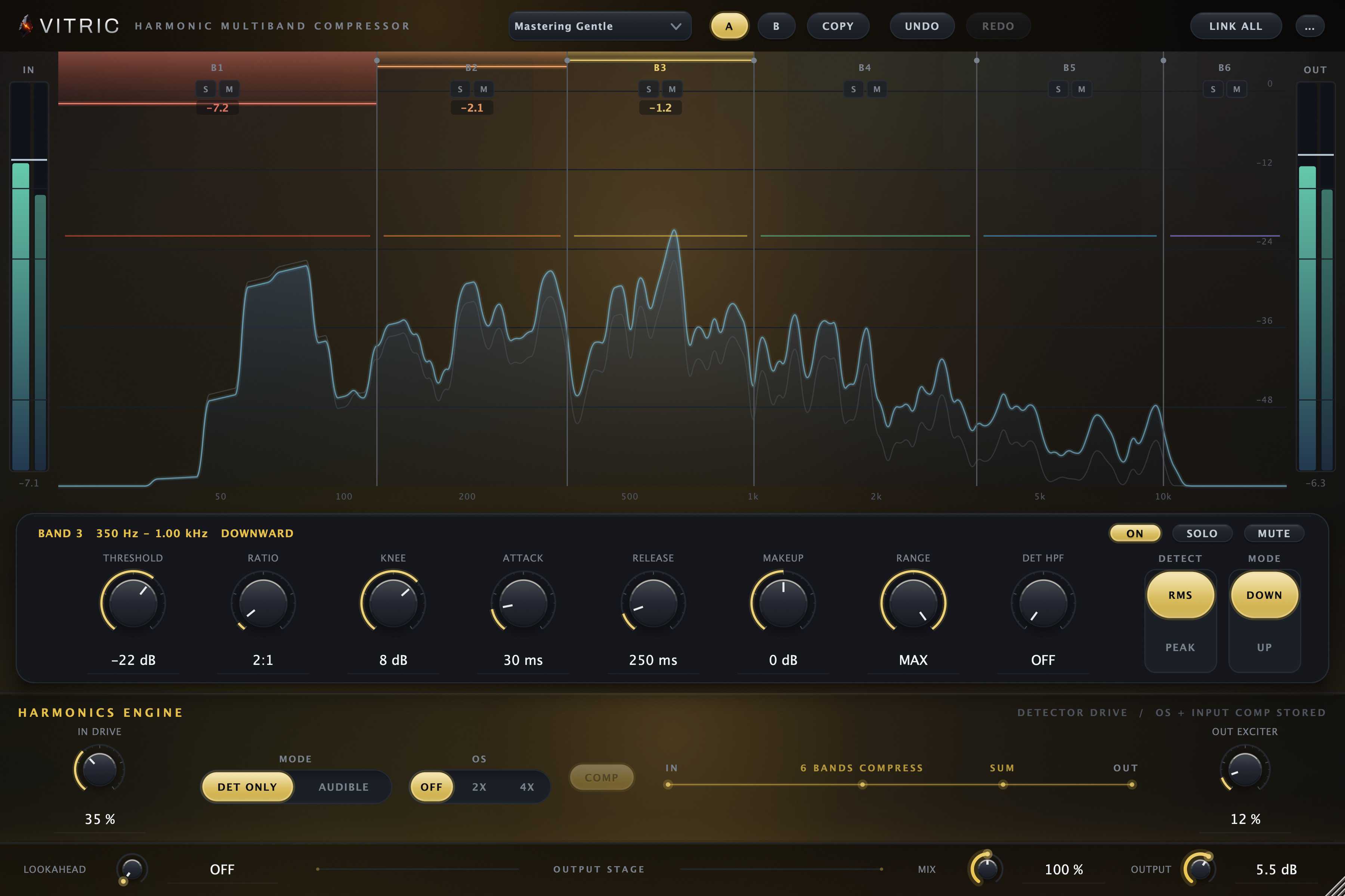 Six-band compression on a mix