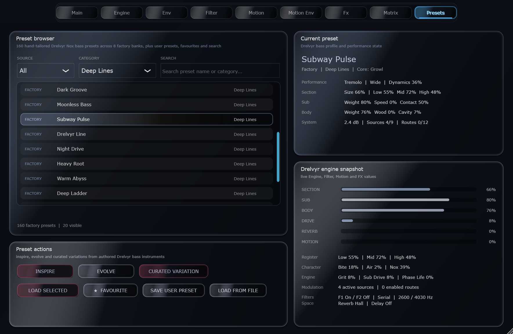 Presets tab