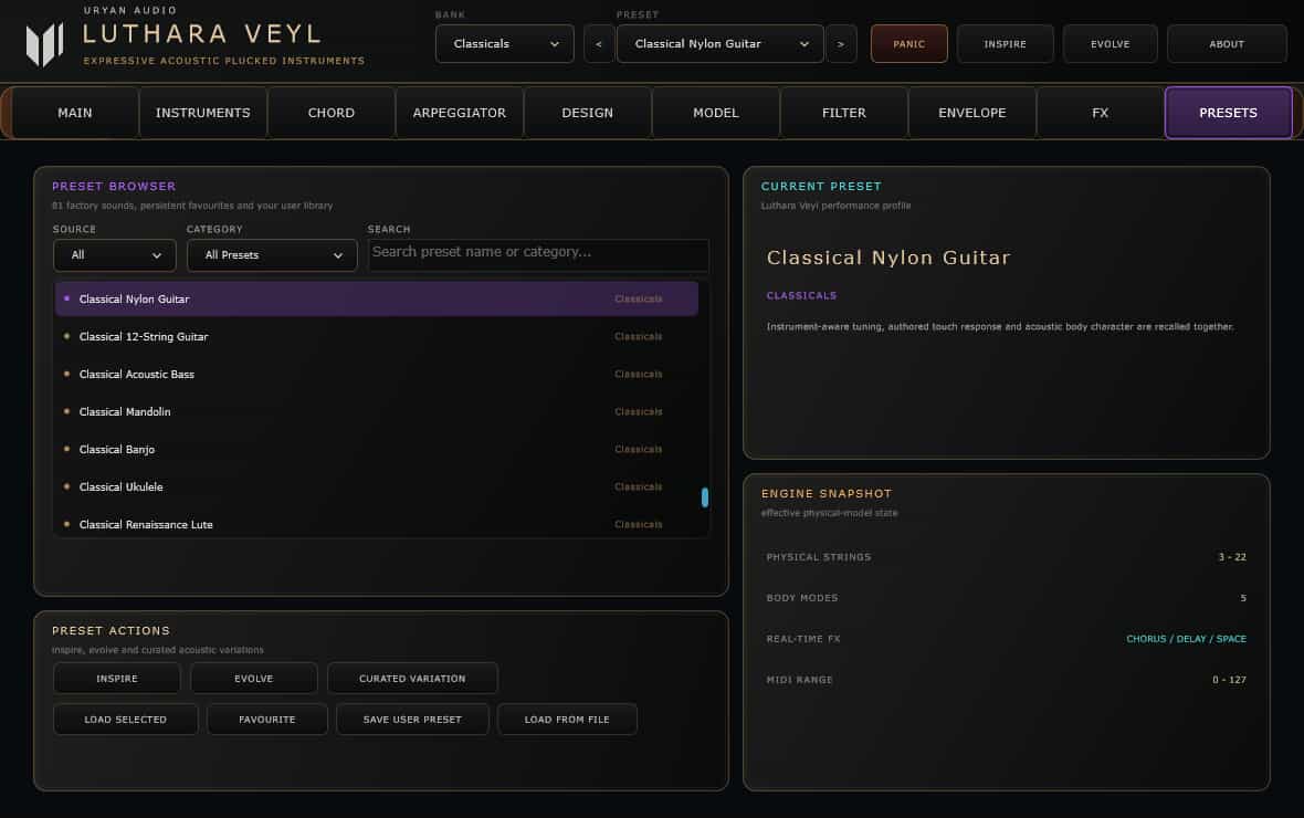 Presets tab