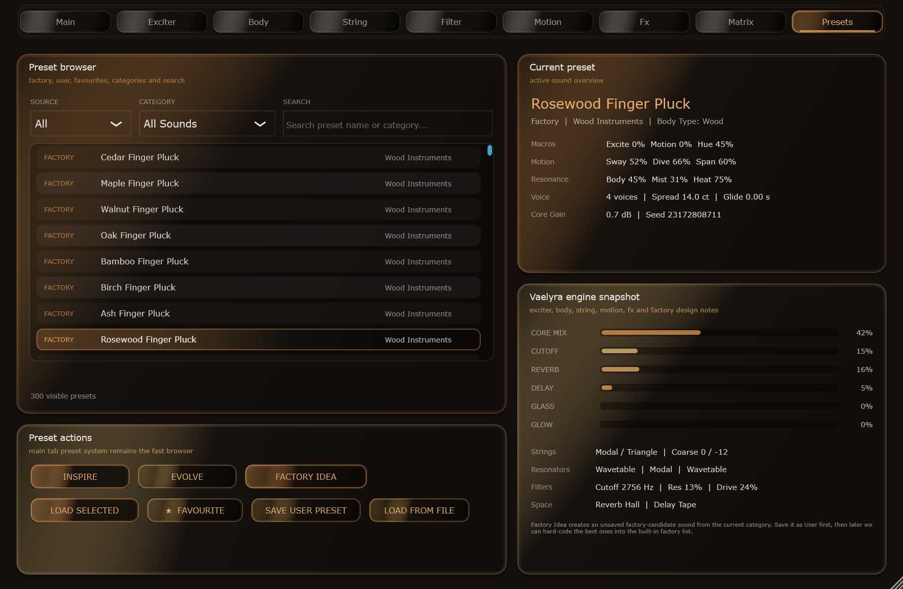 Presets tab